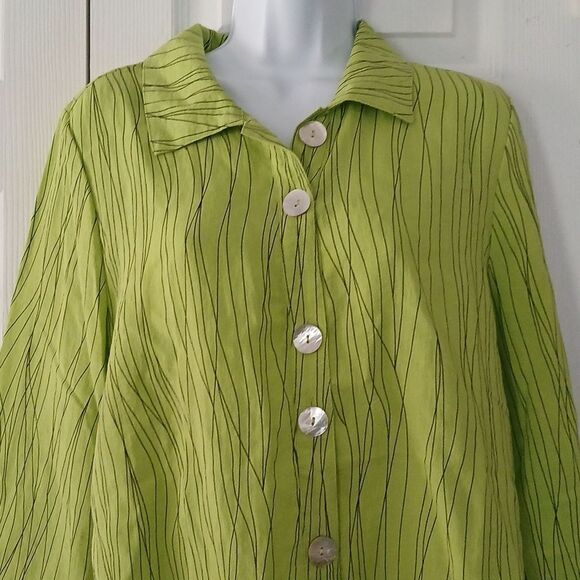 Lime green Peck n Peck blouse tunic jacket versatile look piece Sz L EUC - Picture 3 of 7